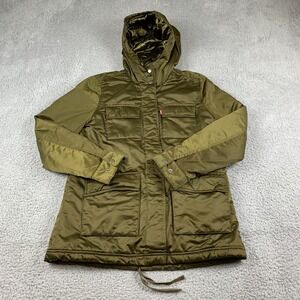 Levis Jacket Womens Small Green Parka Sherpa Lined Hooded Spilt‎ Tail Coat
